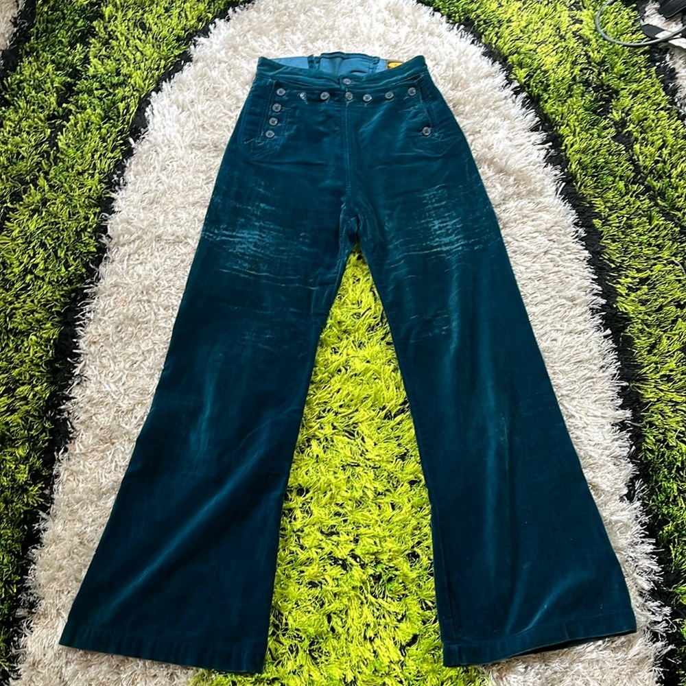 Free People Blue Velvet High-Waisted Sailor Pants